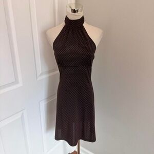 Y2K BLACK AND RED I.N. SAN FRANCISCO POLKA DOT HALTER NECK MIDI‎ DRESS